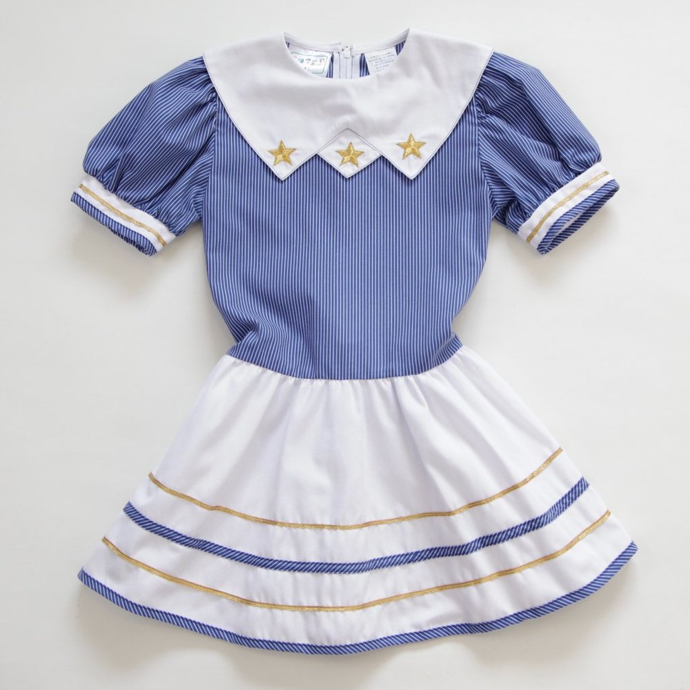 Vintage Nautical Striped Navy Blue Sailor Dress